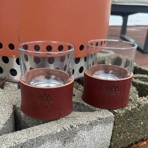 Brown Leather Wrapped Rocks Glasses